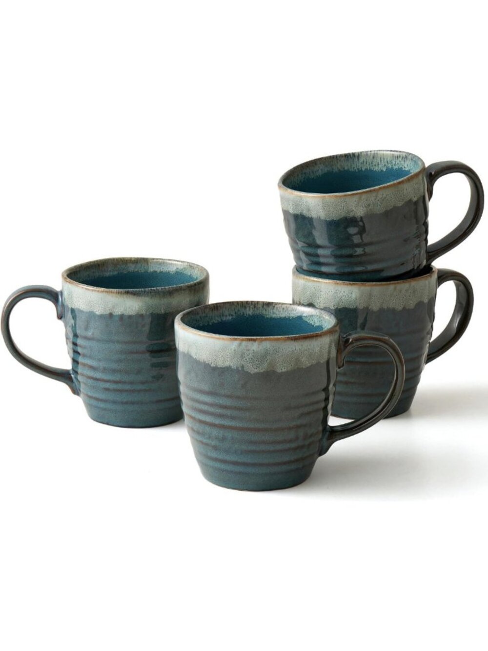 Set of 4 Blue Reactive Glaze Stoneware Coffee Mugs - 14oz Ceramic Drinkware